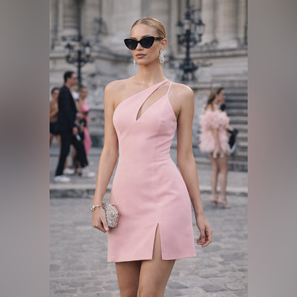 NWT BCBGMAXAZRIA Asymmetrical One-Shoulder Cutout Dress – Size 2 (Dusty Rose)